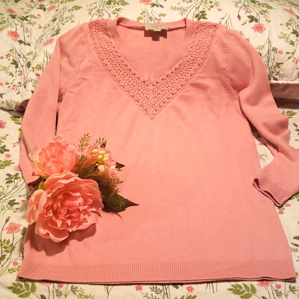 Loft pink with crochet front sweater